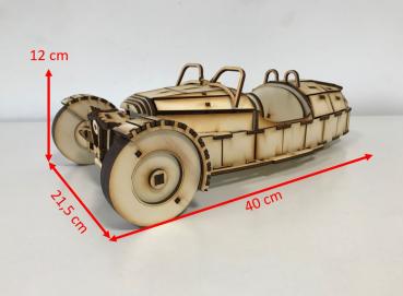 Morgan 3 Wheeler als 3D Laser Cut Holzmodell - Abmessungen