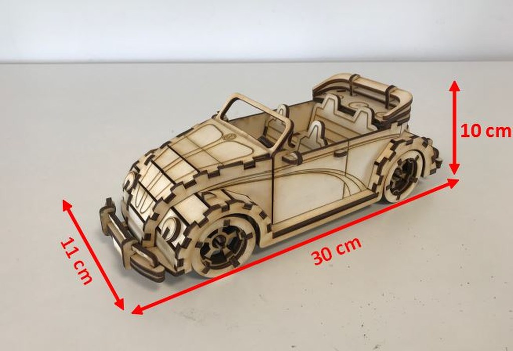 VW Käfer Cabriolet als 3D Grossmodell aus Holz als Bausatz, Modell Holzmodell 
